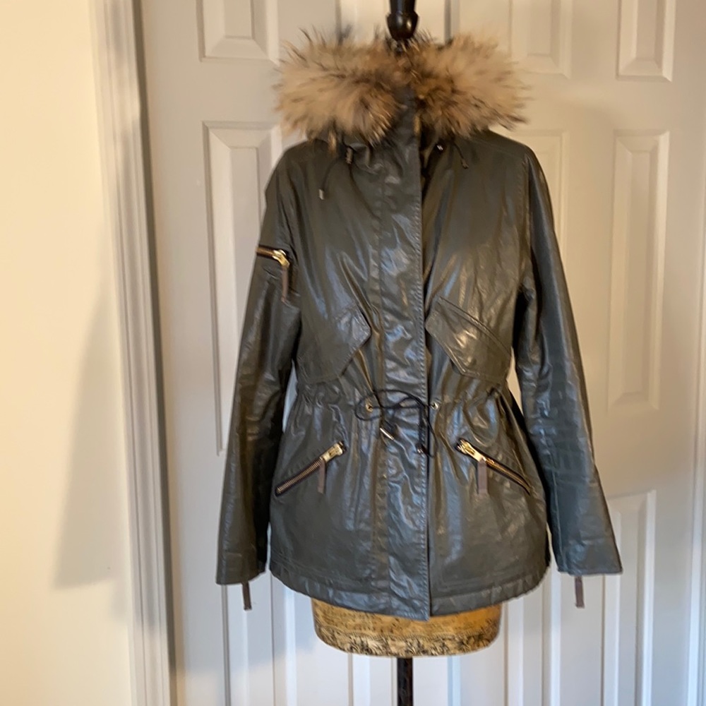 SAM. Olive Green Puffer Parka with Faux Fur Hood